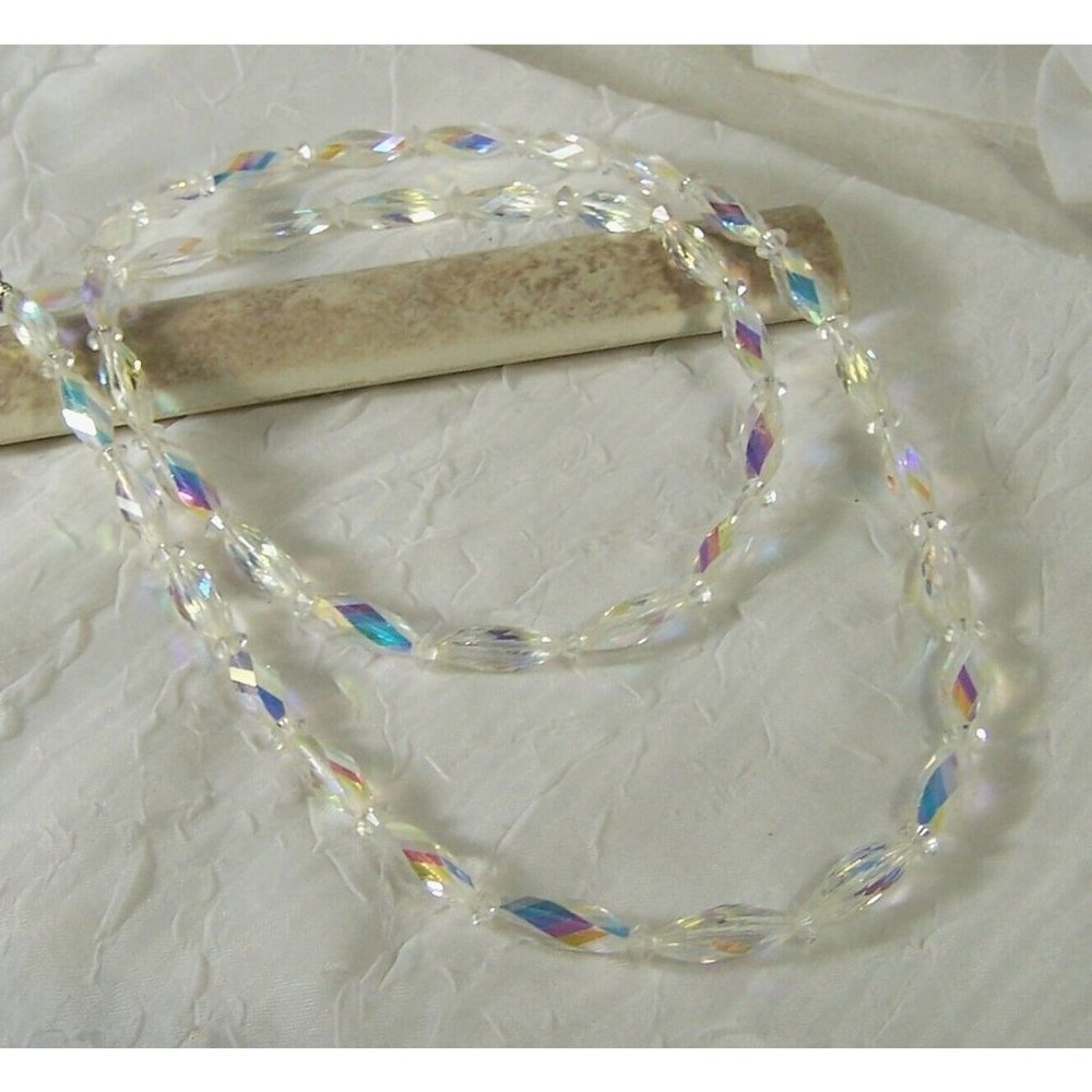 Vintage Swarovski AB Twisted Crystal Necklace 29” Bead Styles 5206 & Spacer 5305